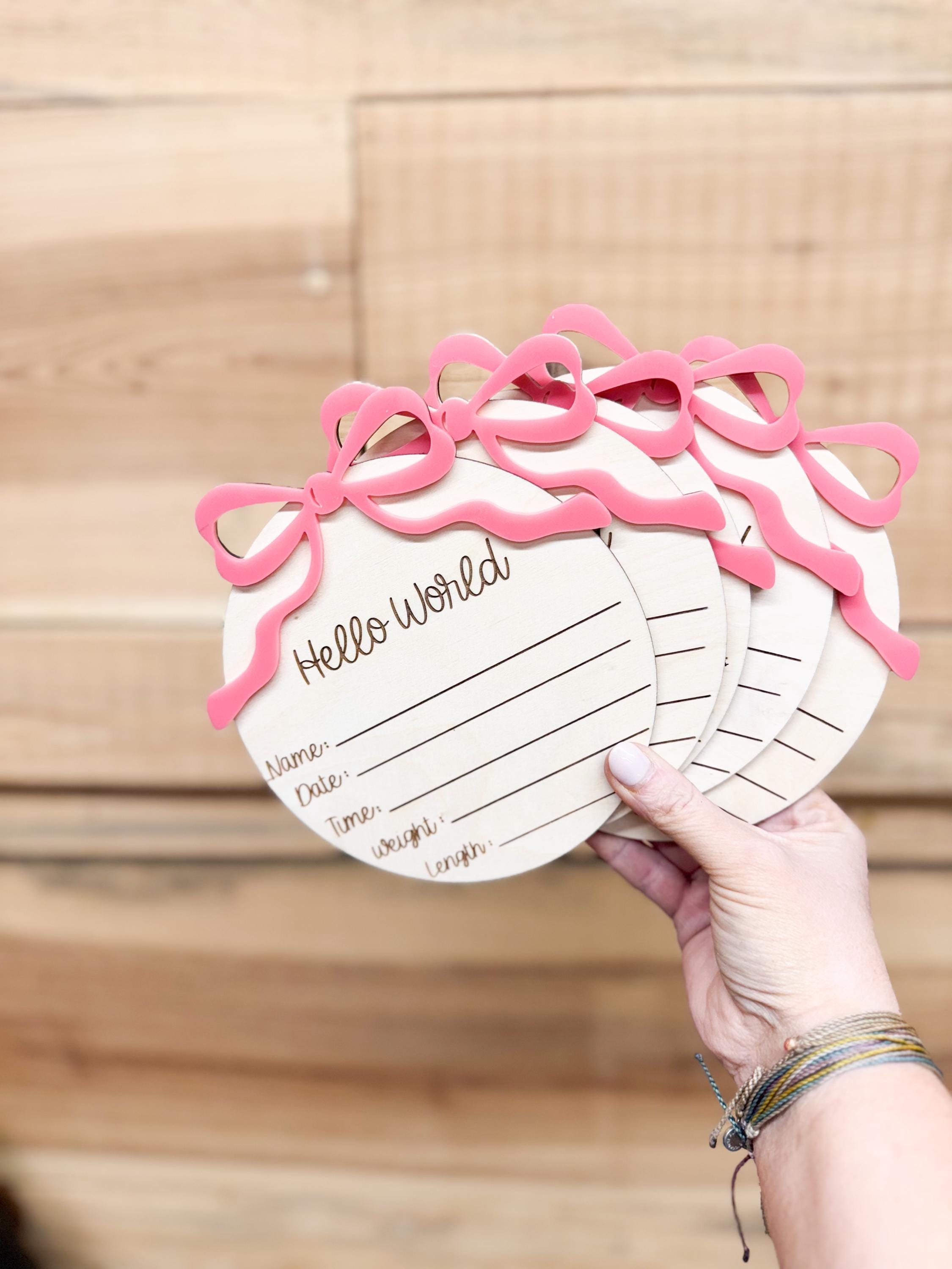 Pink Bow Hello World Baby Birth Stat Newborn Sign - Etsy