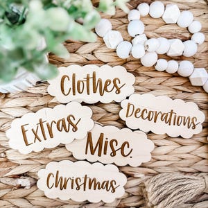Etiquettes de rangement en bois personnalisées