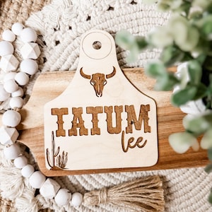 Personalized Cow Tag Birth Stat Sign Highland cow Western Baby