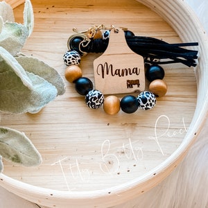 Mama Cow Tag Cow Print Wristlet