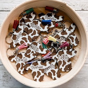 Personalized Cow Print Keychain