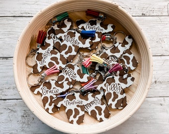 Personalized Cow Print Keychain