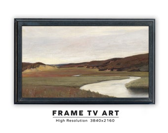 Samsung Frame TV Art. By The River. Vintage Landscape Painting. Instant Digital Download. Frame TV Size 3840 x 2160.