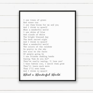 Instant Download Printable Art. What a Wonderful World. Louis Armstrong Song Lyrics. Music Art Print. {DIGITAL PRINT}