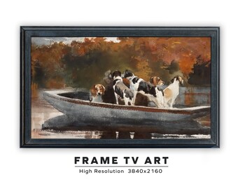 Samsung Frame TV Art. Hunting Dogs In A Boat. Winslow Homer Vintage Landscape Painting. Instant Digital Download. Frame TV Size 3840 x 2160.