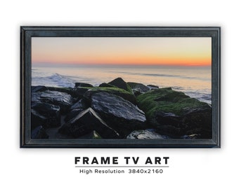 Samsung Frame TV Art. Mossy Rocks. Cape Henlopen Sunrise. Instant Digital Download. Frame TV Size 3840 x 2160. Ocean Art Print.