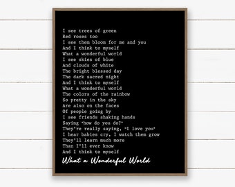 Instant Download Printable Art. What a Wonderful World. Louis Armstrong Song Lyrics. Music Art Print. {DIGITAL PRINT}