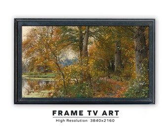 Samsung Frame TV Art. Forest in Autumn. Vintage Fall Autumn Landscape Painting. Instant Digital Download. Frame TV Size 3840 x 2160.