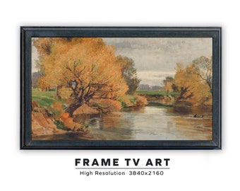 Samsung Frame TV Art. Autumn Creekside. Vintage Landscape Painting. Instant Digital Download. Frame TV Size 3840 x 2160.