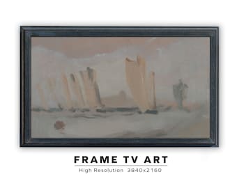 Samsung Frame TV Art. Yacht Racing. Abstract Vintage Landscape Painting. Instant Digital Download. Frame TV Size 3840 x 2160.