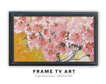 Vintage Spring Landscape Painting. Blooming Azaleas. Samsung Frame TV Art. Instant Digital Download. Frame TV Size 3840 x 2160.