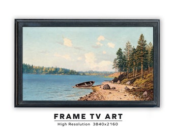 Samsung Frame TV Art. Lake Shore. Vintage Landscape Painting. Instant Digital Download. Frame TV Size 3840 x 2160.