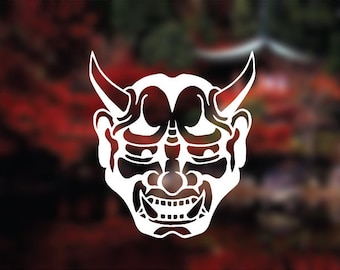 Vinilo adhesivo de máscara Oni japonesa / Pegatina de máscara de demonio / Calcomanía de arte tradicional japonés