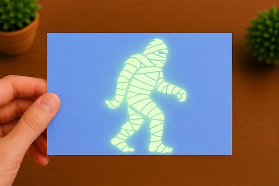 Glow in the Dark Mummy Bigfoot Vinyl Decal | Halloween Sasquatch Sticker | Cryptid Gift | Spooky Season Decor