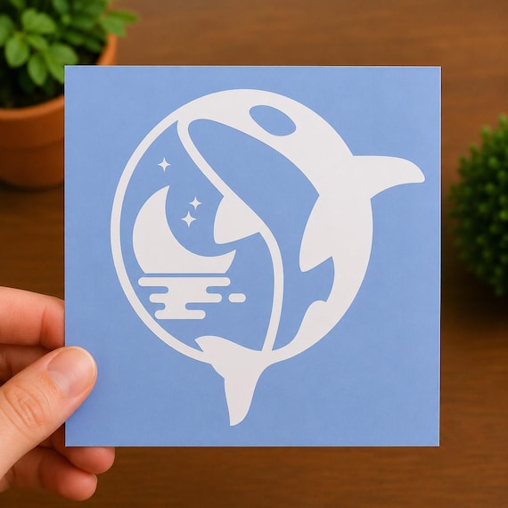 Orca Whale Moon Vinyl Decal | Killer Whale Sticker | Ocean Animal Decal | Marine Life Gift