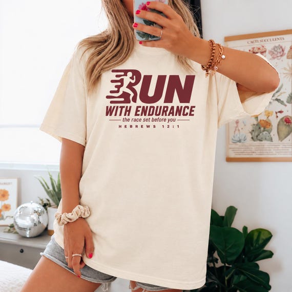 Run with Endurance Christian Comfort Colors Shirt | Hebrews 12:1 Bible Verse Adult T-Shirt | Faith Running Tee | Christian Runner Gift