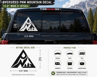 Large PNW Mountain Vinyl Decal | Pacific Northwest Sticker | Truck Window Decal | Outdoor Adventure Gift