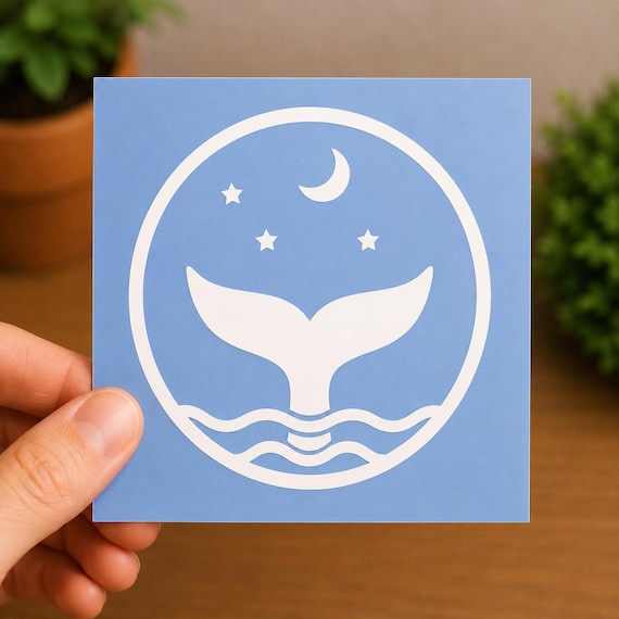 Whale Tail Vinyl Decal | Ocean Moon Stars Sticker | Minimalist Car Laptop Window Design