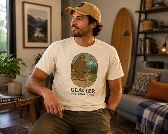 Bigfoot Glacier National Park  Comfort Colors T-Shirt | Retro Sasquatch Graphic Tee