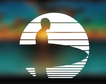 Surfer Sunset Decal | White Vinyl Sticker