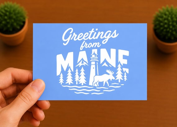 Maine State Vinyl Decal | Moose Lighthouse Sticker | New England Travel Decal | Maine Car Window Sticker