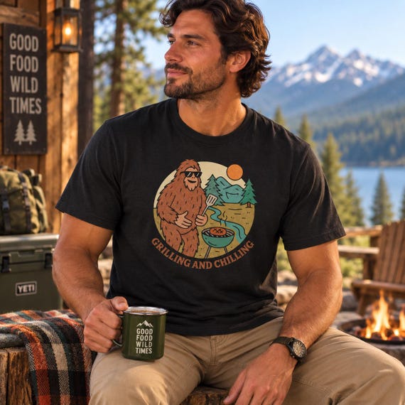 Bigfoot Grilling Comfort Colors, Funny Sasquatch BBQ T-Shirt, Grilling and Chilling Graphic Tee