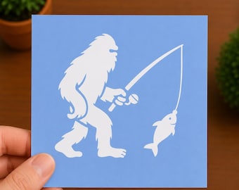 Bigfoot Fishing Vinyl Decal | Sasquatch Fishing Sticker | Fisherman Gift | Outdoor Adventure Decal