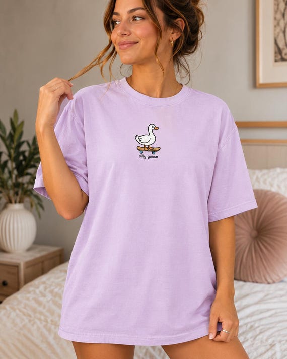 Silly Goose Comfort Colors T-Shirt, Graphic Adult Tee, Skateboard Goose