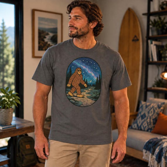 Bigfoot Forest Comfort Colors Shirt, Sasquatch Night Wilderness T-Shirt, Cryptid Outdoor Graphic Tee