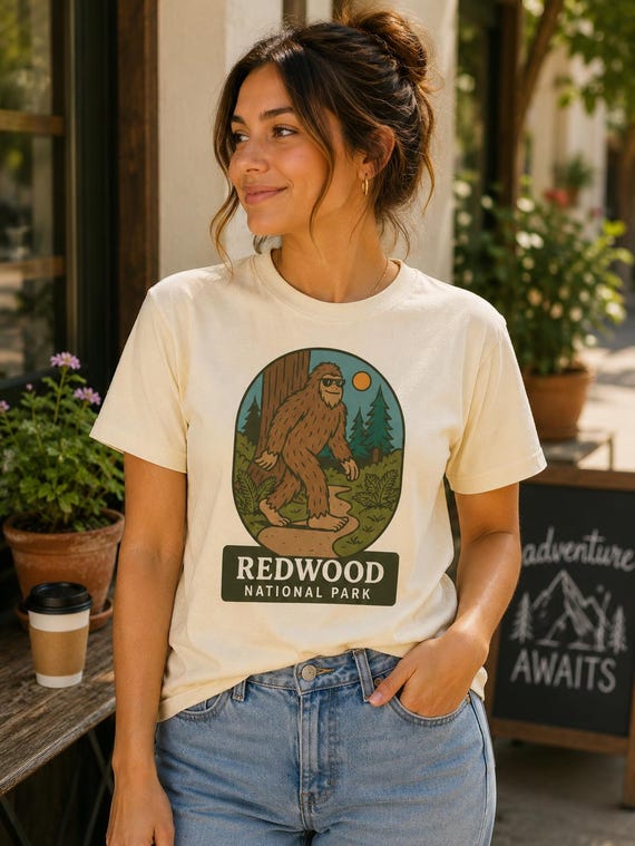 Redwood National Park Bigfoot Comfort Colors Shirt | Sasquatch Hiking Tee | California Cryptid T-Shirt