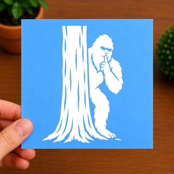 Hiding Bigfoot Decal | Sasquatch Behind Tree Sticker | Funny Cryptid Gift | Peekaboo Bigfoot Vinyl Decal