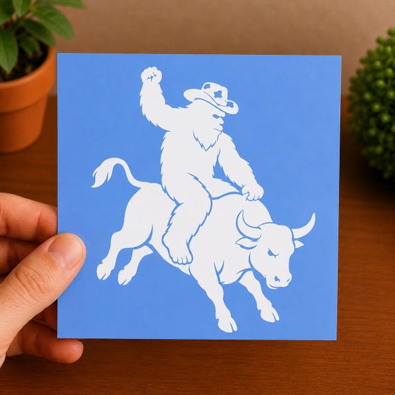 Bigfoot Bull Riding Decal | Cowboy Sasquatch Sticker | Funny Bigfoot Vinyl Decal | Western Rodeo Sticker | Cryptid Gift