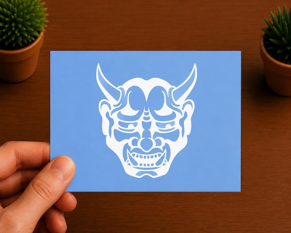 Japanese Oni Mask Vinyl Decal | Traditional Oni Sticker | Samurai Yokai Car Window Laptop Water Bottle Decal