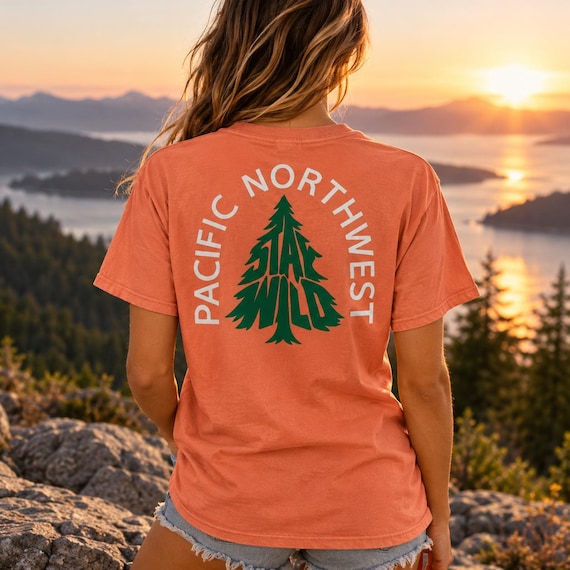Pacific Northwest Shirt | PNW Comfort Colors T-Shirt | Vintage Evergreen Tree Graphic Tee | Washington Oregon Idaho Outdoor Apparel