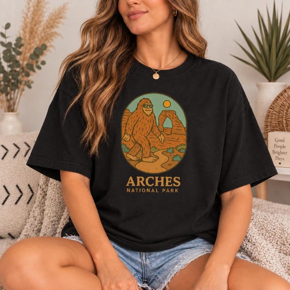 Arches National Park Bigfoot Comfort T-Shirt • Retro Sasquatch Graphic Tee