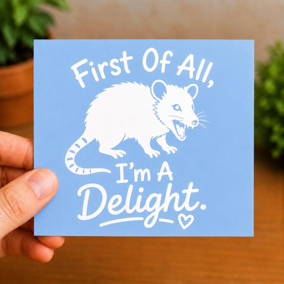 Funny Opossum Sticker | First Of All I'm A Delight Decal | Possum Meme Sticker | Cute Possum Gift