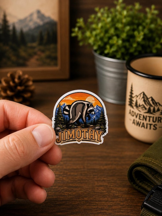 Raccoon Sticker | Jimothy the Raccoon | Funny Woodland Animal Sticker | PNW Camping Hiking Outdoor Decal | Raccoon Lover Gift