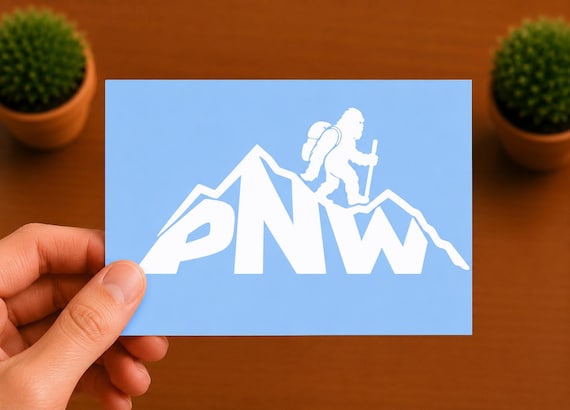 PNW Bigfoot Mountain Vinyl Decal | Pacific Northwest Sasquatch Sticker | Hiking Gift | Outdoor Adventure