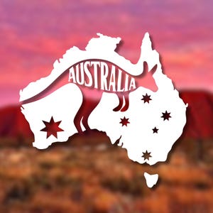 Australia Map Vinyl Decal | Kangaroo Aussie Pride Sticker | Travel Car Window Decal | Australian Gift Idea