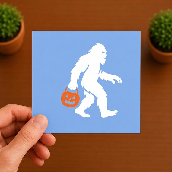 Bigfoot Halloween Vinyl Decal | Sasquatch Trick or Treat Sticker | Pumpkin Halloween Decor