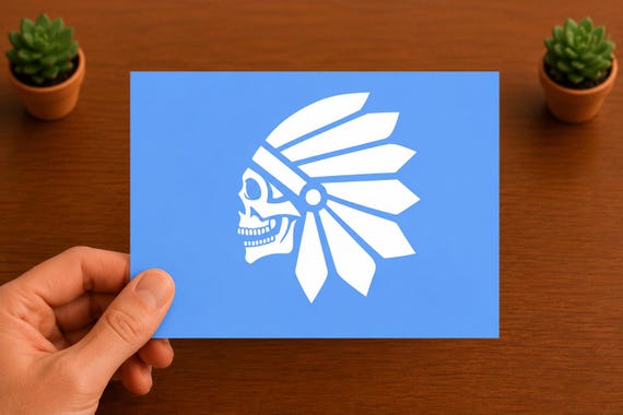 Patriotic Skull Vinyl Decal | Feather Headdress Sticker | American Pride Car Window Laptop Water Bottle Decal