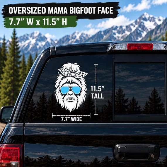 Mama Bigfoot Rear Window Decal | Bigfoot Mom Car Sticker | Large Sasquatch Truck Window Vinyl | Funny SUV Decal | Bigfoot Gift