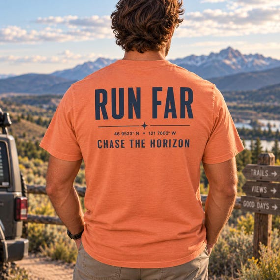 Run Far Chase the Horizon Comfort Colors Shirt | Running Adult T-Shirt | Trail Running Tee | Hiking Adventure Shirt | Nature Lover Gift