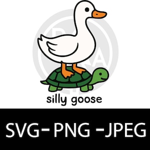 Silly Goose SVG | Funny Goose on Turtle Clipart | Cute Animal PNG JPEG Bundle for Cricut & Sublimation | Instant Download