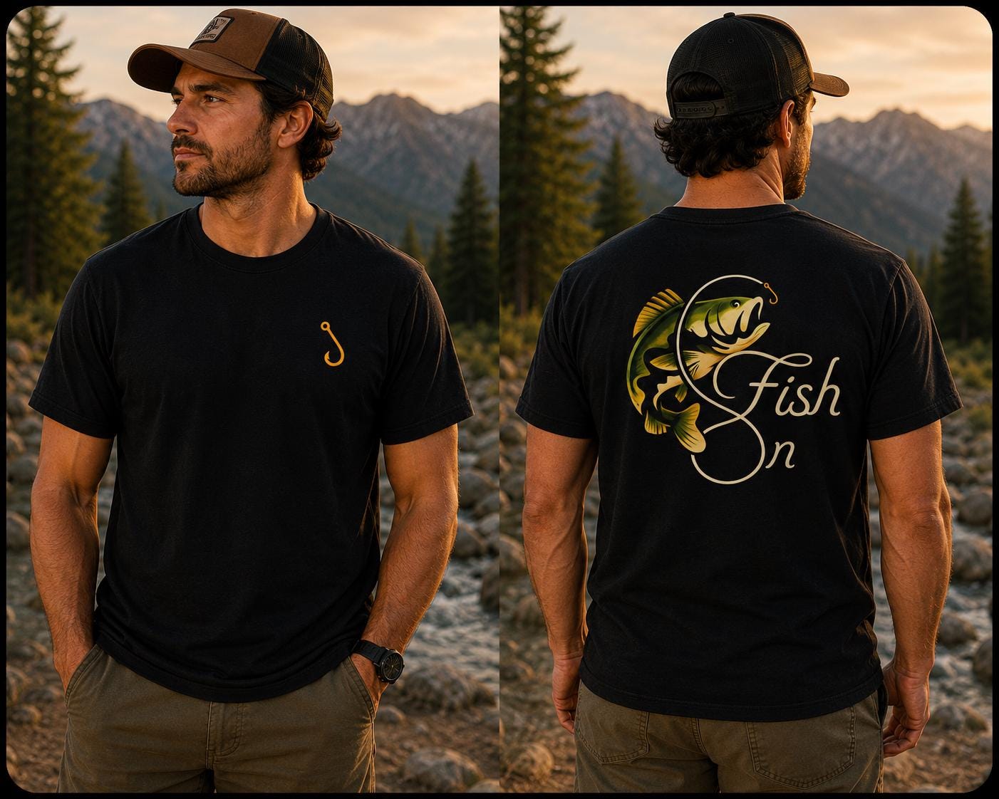 Fish On Fishing Shirt, Minimal Front Back Angler T-Shirt, Outdoor
