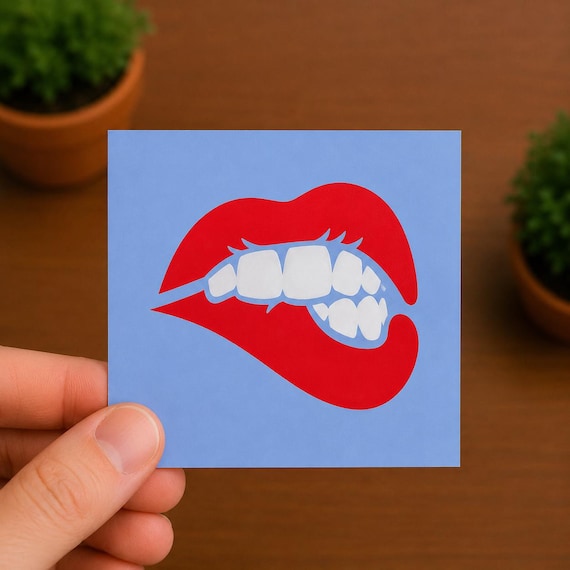 Biting Red Lips Vinyl Decal | Retro Pin Up Sticker | Rockabilly Car Decal | Vintage Lips Sticker