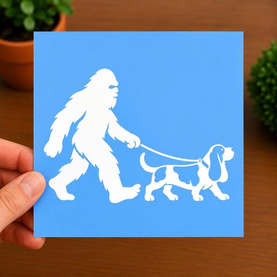 Personalized Bigfoot Dog Decal | Custom Dog Vinyl Sticker | Sasquatch Walking Your Dog