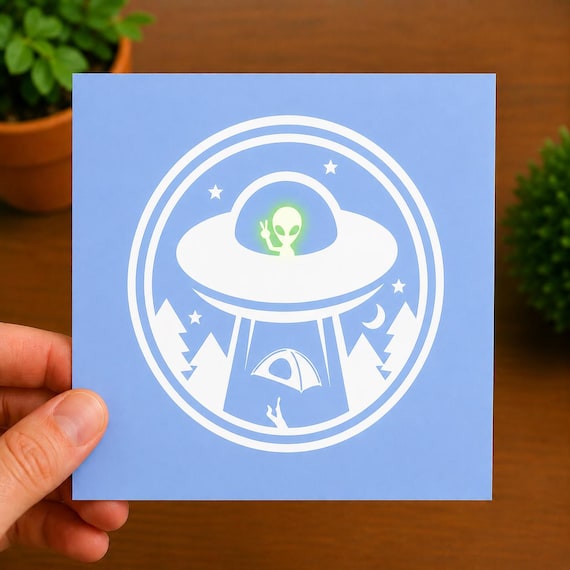 Glow in the Dark UFO Vinyl Decal | Alien Spaceship Sticker | Camping Decal | Camper Gift