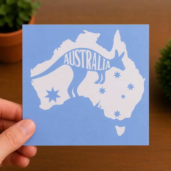 Australia Map Vinyl Decal | Kangaroo Aussie Pride Sticker | Travel Car Laptop Decal