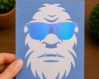Bigfoot Vinyl Decal | Sasquatch Sunglasses Sticker | Holographic Car Decal | Funny Outdoor Gift